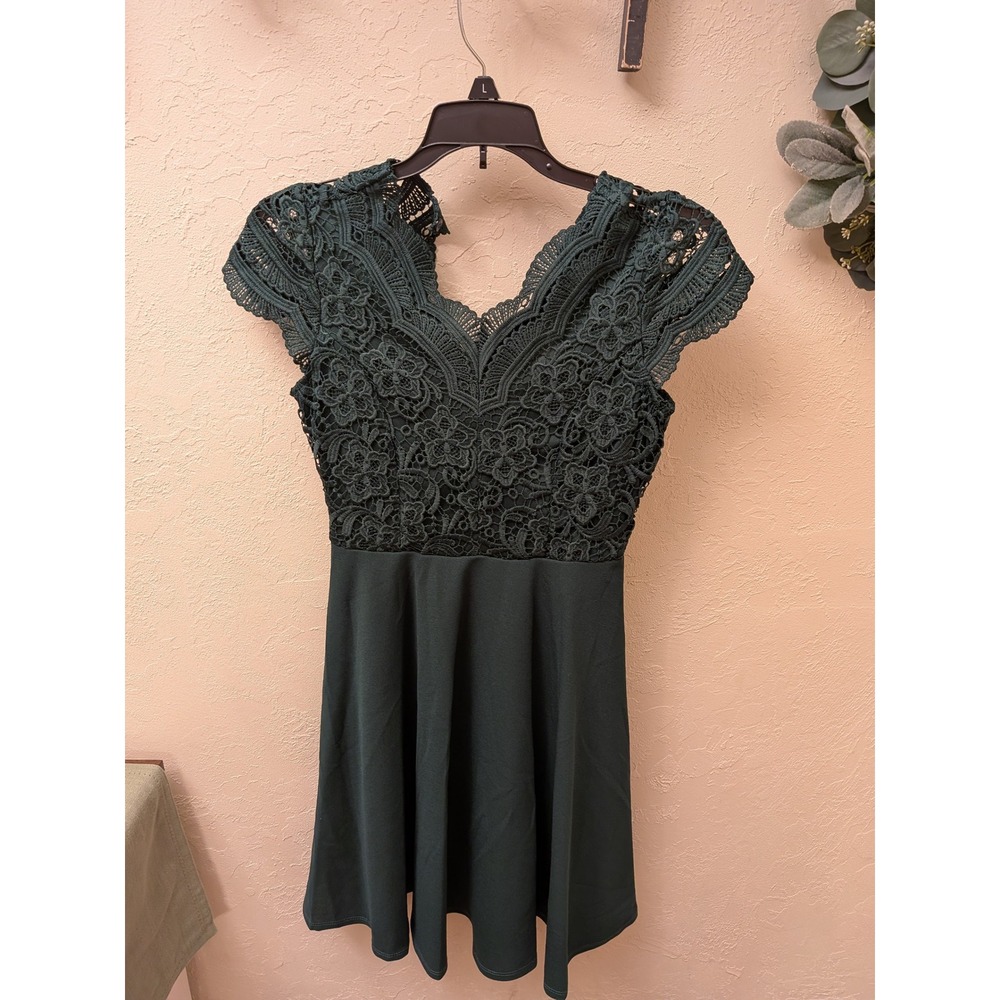 Rose Edition Lace Cap Sleeve Keyhole‎ Back Fit Flare Dress Teal Size 14